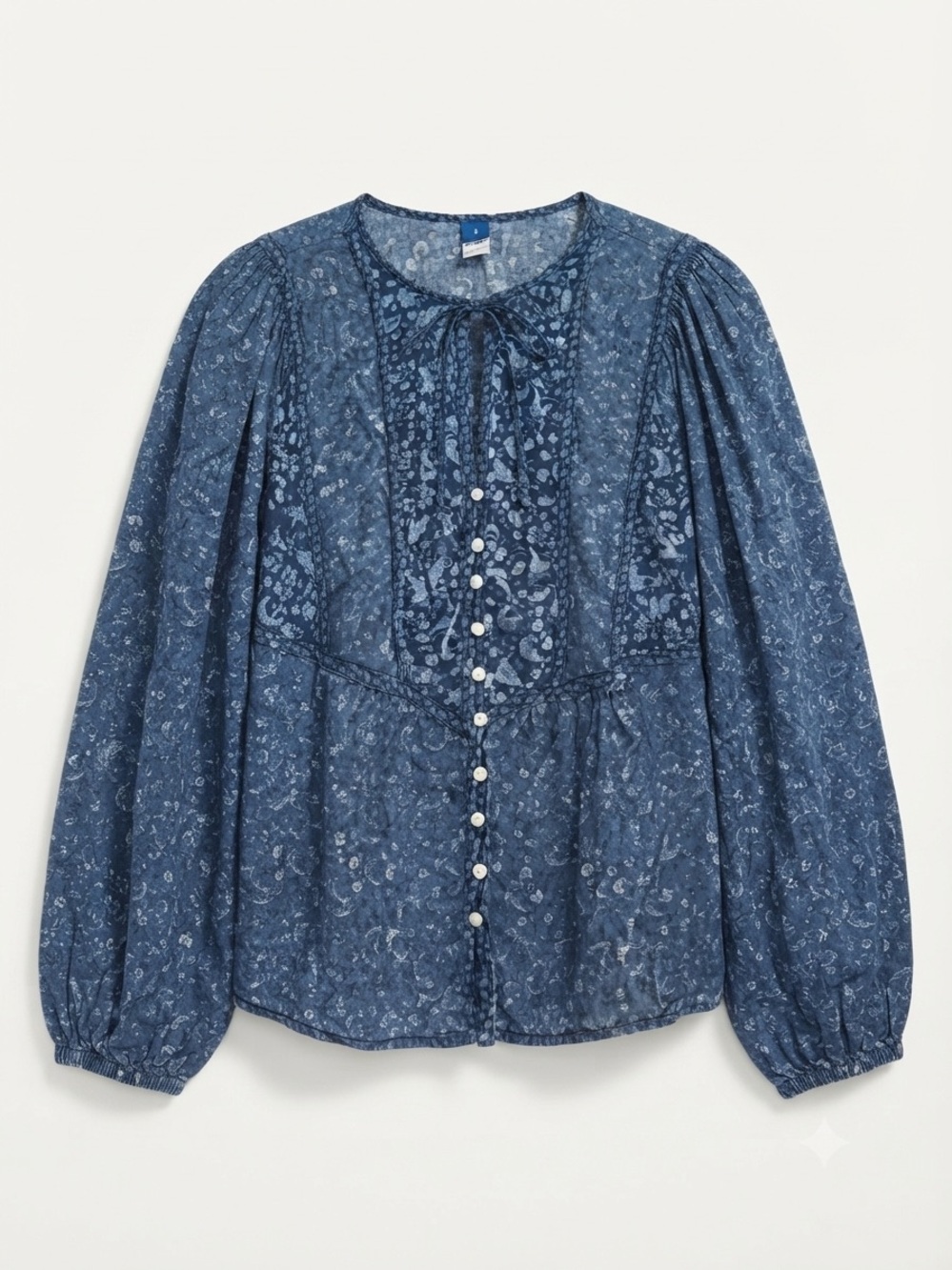 Old Navy Navy Blue Floral Mixed-Print Poet Peasant Blouse Balloon Sleeve S Boho
